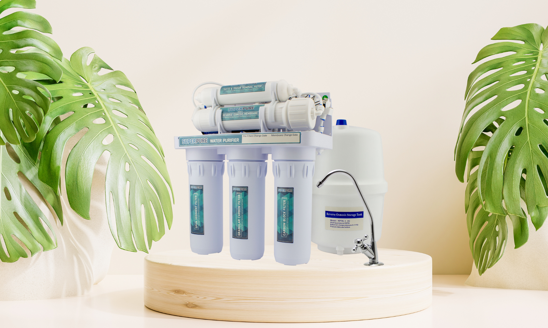 SUPERPURE 50GPD Reverse Osmosis Filtration System with Booster Pump